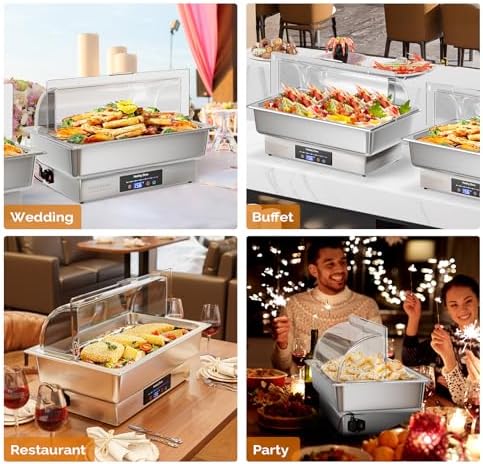 9QT 2 Pack Electric Chafing Dishes for Buffet, Roll Top Chafing Dish Buffet Set, Stainless Steel Chafers with, alternate view
