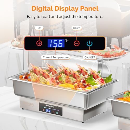 9QT 2 Pack Electric Chafing Dishes for Buffet, Roll Top Chafing Dish Buffet Set, Stainless Steel Chafers with, alternate view