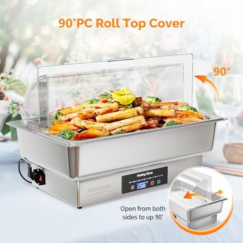9QT 2 Pack Electric Chafing Dishes for Buffet, Roll Top Chafing Dish Buffet Set, Stainless Steel Chafers with, alternate view
