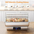 9QT 2 Pack Electric Chafing Dishes for Buffet, Roll Top Chafing Dish Buffet Set, Stainless Steel Chafers with, alternate view