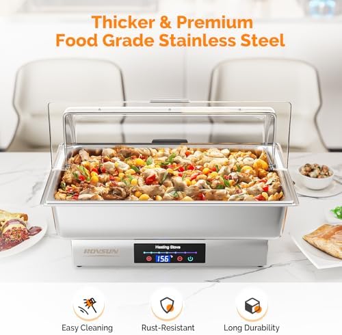 9QT 2 Pack Electric Chafing Dishes for Buffet, Roll Top Chafing Dish Buffet Set, Stainless Steel Chafers with, alternate view
