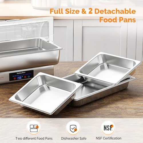 9QT 2 Pack Electric Chafing Dishes for Buffet, Roll Top Chafing Dish Buffet Set, Stainless Steel Chafers with, alternate view