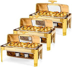 9QT 3 Pack Roll Top Chafing Dish Buffet Set, Rectangular NSF Stainless Steel Buffet Warmer Chafers with Thick