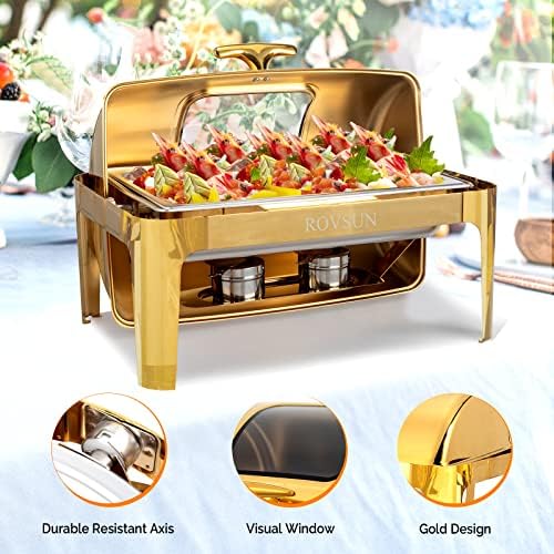 9QT 3 Pack Roll Top Chafing Dish Buffet Set, Rectangular NSF Stainless Steel Buffet Warmer Chafers with Thick, alternate view