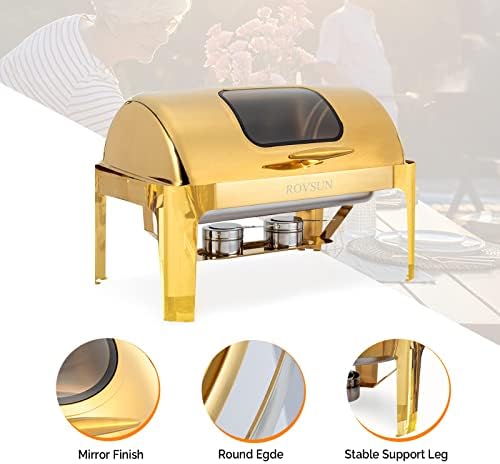 9QT 3 Pack Roll Top Chafing Dish Buffet Set, Rectangular NSF Stainless Steel Buffet Warmer Chafers with Thick, alternate view