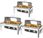 9QT 3 Packs Roll Top Chafing Dish Buffet Set, Stainless Steel Chafers for Catering, Rectangular Buffet Servers