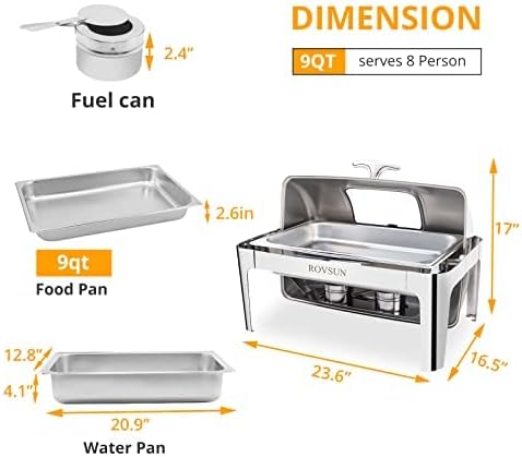 9QT 3 Packs Roll Top Chafing Dish Buffet Set, Stainless Steel Chafers for Catering, Rectangular Buffet Servers, alternate