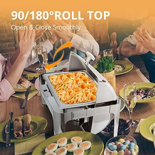 9QT 3 Packs Roll Top Chafing Dish Buffet Set, Stainless Steel Chafers for Catering, Rectangular Buffet Servers, alternate