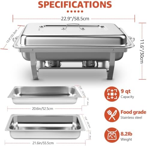 9QT 5 Pack Chafing Dishes for Buffet, Chafing Dish Buffet Warmers, alternate view 2