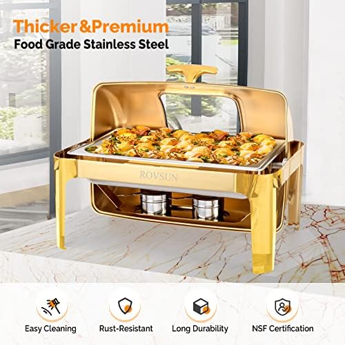 9QT Chafing Dishes for Buffet 2 Pack, Roll Top Chafing Dish Buffet Set, Stainless Steel Buffet Warmer Chafers, alternate view