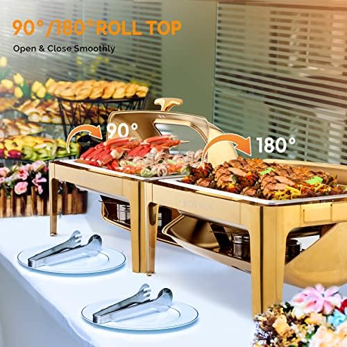 9QT Chafing Dishes for Buffet 2 Pack, Roll Top Chafing Dish Buffet Set, Stainless Steel Buffet Warmer Chafers, alternate view