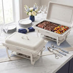 9QT Chafing Dishes for Buffet 2 Pack, White Maifanite-Coated in White