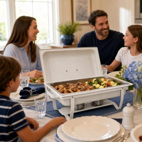 9QT Chafing Dishes for Buffet 2 Pack, White Maifanite-Coated in White, alternate view 3
