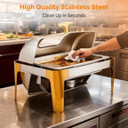 9QT Chafing Dishes for Buffet 3 Pack, Roll Top Chafing Dish Buffet Set with Glass Window [Elegant Gold and, alternate view 5