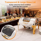 9QT Chafing Dishes for Buffet 3 Pack, Roll Top Chafing Dish Buffet Set with Glass Window [Elegant Gold and, alternate view 7