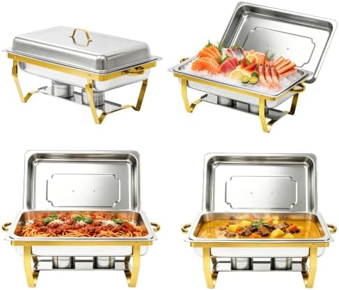 9QT Chafing Dishes for Buffet, 4 Pack Stainless Steel Buffet Servers and Warmers, Rectangular Chafing Dish