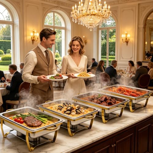 9QT Chafing Dishes for Buffet, 4 Pack Stainless Steel Buffet Servers and Warmers, Rectangular Chafing Dish, alternate view 2