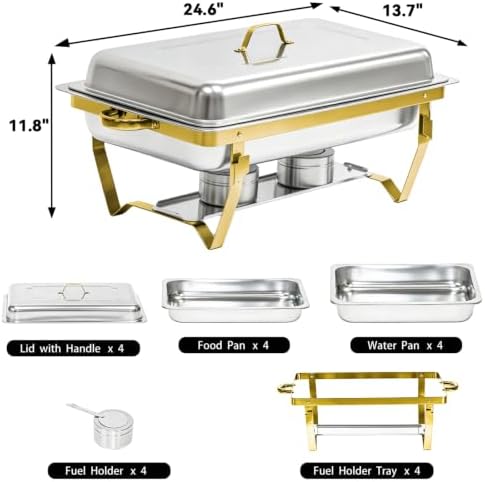 9QT Chafing Dishes for Buffet, 4 Pack Stainless Steel Buffet Servers and Warmers, Rectangular Chafing Dish, alternate view 3
