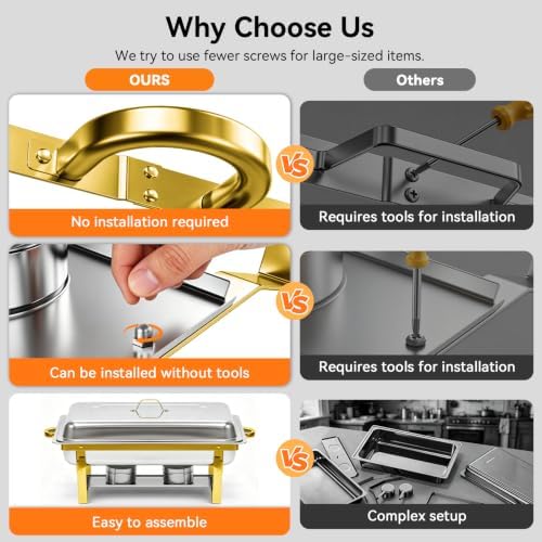 9QT Chafing Dishes for Buffet, 4 Pack Stainless Steel Buffet Servers and Warmers, Rectangular Chafing Dish, alternate view 5