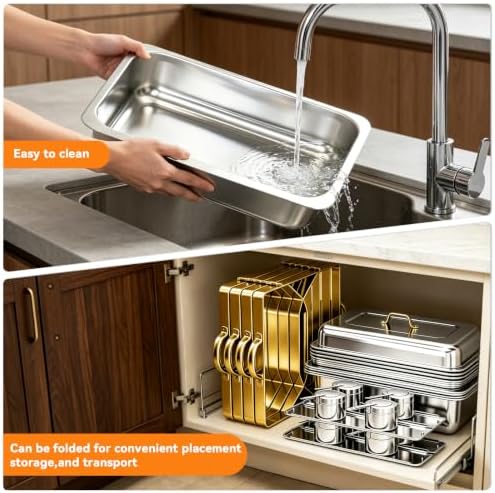 9QT Chafing Dishes for Buffet, 4 Pack Stainless Steel Buffet Servers and Warmers, Rectangular Chafing Dish, alternate view 6