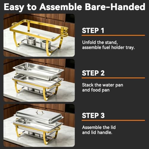 9QT Chafing Dishes for Buffet, 4 Pack Stainless Steel Buffet Servers and Warmers, Rectangular Chafing Dish, alternate view 7