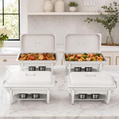 9QT Chafing Dishes for Buffet 4 Pack, White Maifanite-Coated in White