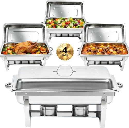 9QT Chafing Dishes for Buffet 4 Pack with 4 Full-Size Pans Silver in Silver-002
