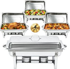 9QT Chafing Dishes for Buffet 4 Pack with 4 Full-Size Pans Silver in Silver-002