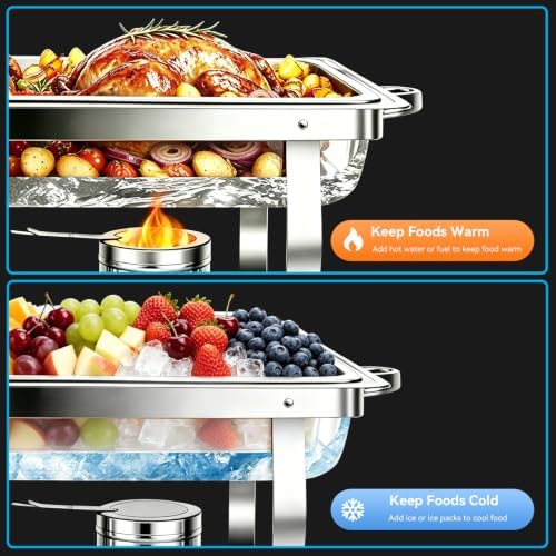 9QT Chafing Dishes for Buffet 4 Pack with 4 Full-Size Pans Silver in Silver-002, alternate view 4