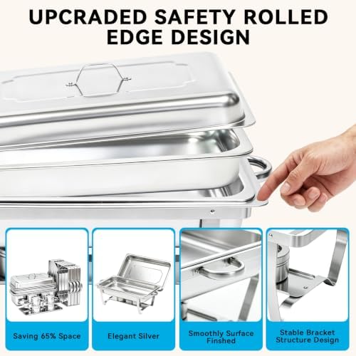 9QT Chafing Dishes for Buffet 4 Pack with 4 Full-Size Pans Silver in Silver-002, alternate view 5