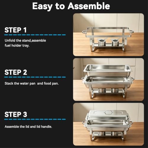 9QT Chafing Dishes for Buffet 4 Pack with 4 Full-Size Pans Silver in Silver-002, alternate view 7