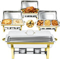 9QT Chafing Dishes for Buffet 4 Pack with 7 Multi-Size Food Pans in Silver + Golden