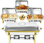 9QT Chafing Dishes for Buffet 4 Pack with 7 Multi-Size Food Pans in Silver + Golden