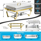 9QT Chafing Dishes for Buffet 4 Pack with 7 Multi-Size Food Pans in Silver + Golden, alternate view 2