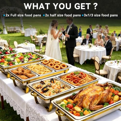 9QT Chafing Dishes for Buffet 4 Pack with 7 Multi-Size Food Pans in Silver + Golden, alternate view 3