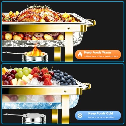 9QT Chafing Dishes for Buffet 4 Pack with 7 Multi-Size Food Pans in Silver + Golden, alternate view 4