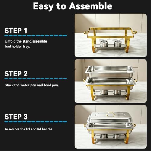 9QT Chafing Dishes for Buffet 4 Pack with 7 Multi-Size Food Pans in Silver + Golden, alternate view 7