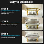9QT Chafing Dishes for Buffet 4 Pack with 7 Multi-Size Food Pans in Silver + Golden, alternate view 7