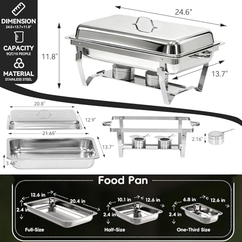 9Qt Chafing Dishes for Buffet 4Pack, 304 Stainless Steel Chafing Dish Buffet Set with Folding Frame, Food, alternate view 2