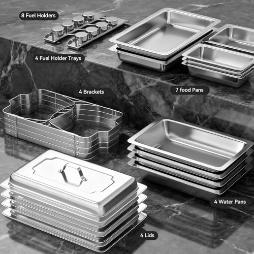 9Qt Chafing Dishes for Buffet 4Pack, 304 Stainless Steel Chafing Dish Buffet Set with Folding Frame, Food, alternate view 3