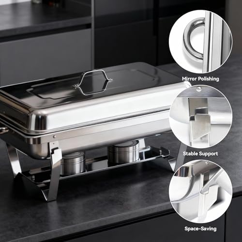 9Qt Chafing Dishes for Buffet 4Pack, 304 Stainless Steel Chafing Dish Buffet Set with Folding Frame, Food, alternate view 5