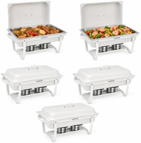 9QT Chafing Dishes for Buffet 5 Pack, White Maifanite-Coated in White