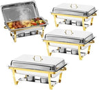 9Qt Chafing Dishes for Buffet, Gold Stainless Steel Chafing Dish Sets, Food Warmers for Parties, Buffet Servers