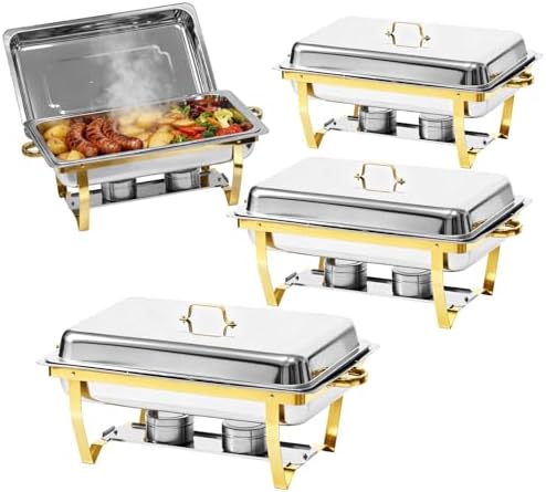 9Qt Chafing Dishes for Buffet, Gold Stainless Steel Chafing Dish Sets, Food Warmers for Parties, Buffet Servers