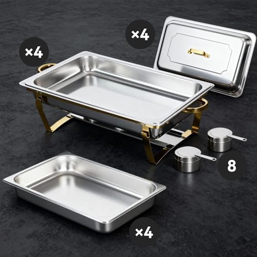 9Qt Chafing Dishes for Buffet, Gold Stainless Steel Chafing Dish Sets, Food Warmers for Parties, Buffet Servers, alternate