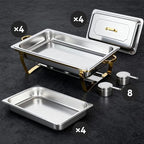 9Qt Chafing Dishes for Buffet, Gold Stainless Steel Chafing Dish Sets, Food Warmers for Parties, Buffet Servers, alternate