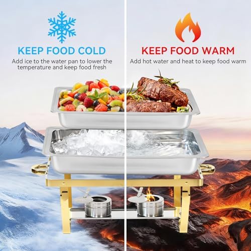 9Qt Chafing Dishes for Buffet, Gold Stainless Steel Chafing Dish Sets, Food Warmers for Parties, Buffet Servers, alternate
