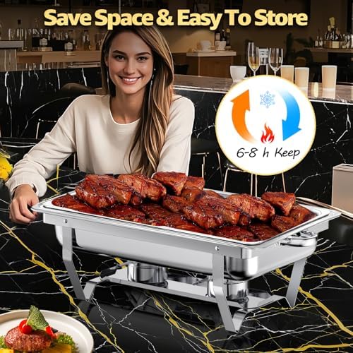 9Qt Chafing Dishes for Buffet, Roll Edge Designed Chafing Dish Buffet Set, alternate view 6