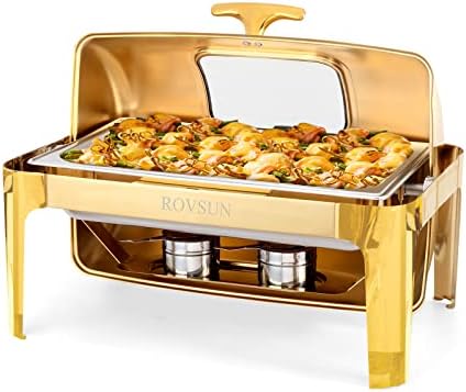 9QT Chafing Dishes for Buffet, Roll Top Chafing Dish Buffet Set, Stainless Steel Buffet Warmer Chafers and