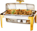 9QT Chafing Dishes for Buffet, Roll Top Chafing Dish Buffet Set with Glass Window [Elegant Gold and Silver
